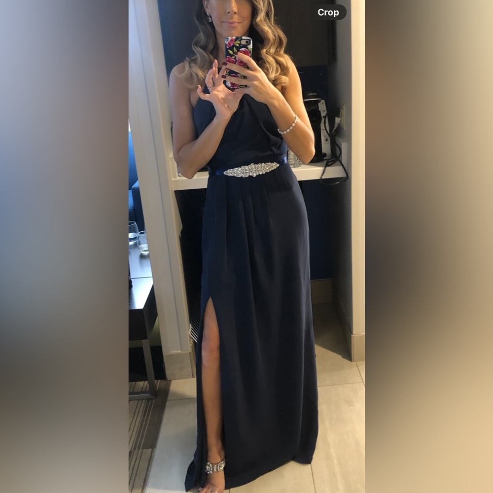 Vera Wang White Label Navy Bridesmaid Dress Size 4 With extra Rhinestone Belt